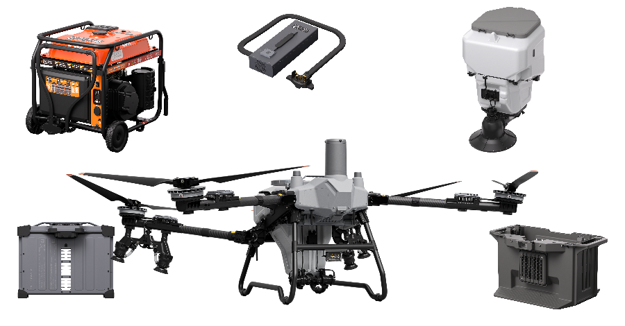 DJI Agras T55 – zestaw: dron, baterie, generator, ładowarka